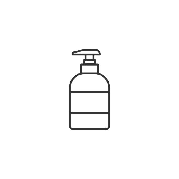 액체 비누 디스펜서 라인 아이콘입니다. 벡터 그림입니다. - liquid soap moisturizer bottle hygiene stock illustrations