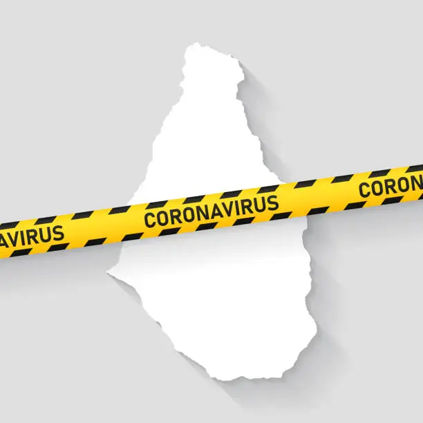 Vector illustration of Montserrat map with Coronavirus caution tape. Covid-19 outbreak