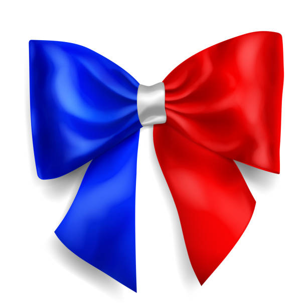 illustrazioni stock, clip art, cartoni animati e icone di tendenza di grande fiocco in francia colori bandiera - bow satin red large
