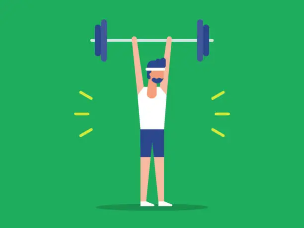 Vector illustration of Illustration of fit man lifting barbell over head