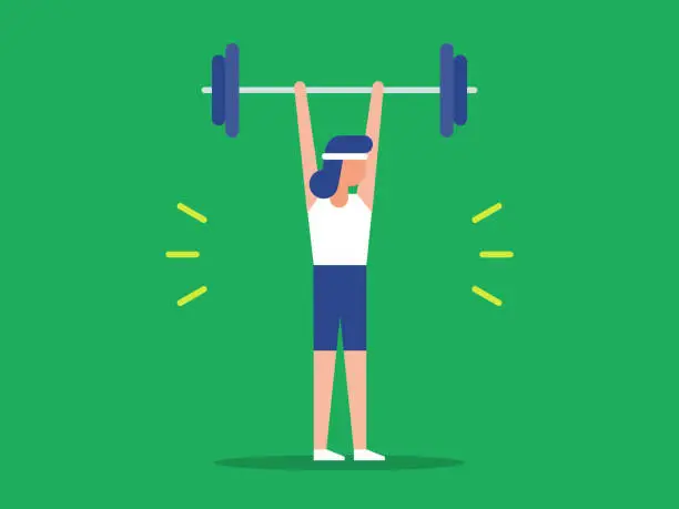 Vector illustration of Illustration of fit woman lifting barbell over head