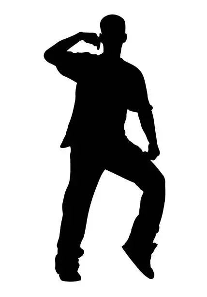 Vector illustration of Hip hop dancer performin silhouette