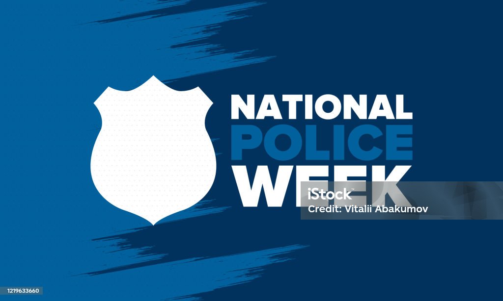 National Police Week in May. Celebrated annual in United States. In honor of the police hero. Police badge and patriotic elements. Officers Memorial Day. Poster, card, banner. Vector illustration Police Force stock vector