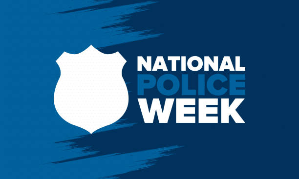 National Police Week in May. Celebrated annual in United States. In honor of the police hero. Police badge and patriotic elements. Officers Memorial Day. Poster, card, banner. Vector illustration National Police Week in May. Celebrated annual in United States. In honor of the police hero. Police badge and patriotic elements. Officers Memorial Day. Poster, card, banner. Vector illustration police badge illustrations stock illustrations