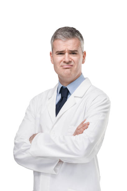 istock Upset, confused or disgusted doctor coat grimacing 1219641357