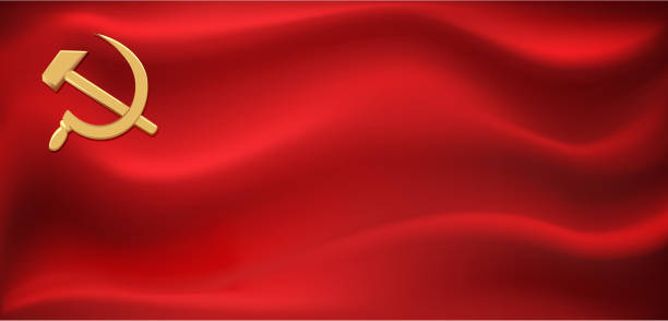 istock Red flag of Soviet Union. Flag with hammer and sickle 1219641611