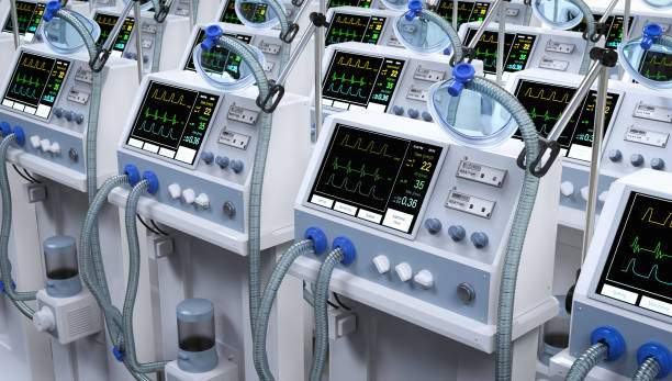 Group of ventilator machines 3d rendering group of ventilator machines in hospital medical equipment stock pictures, royalty-free photos & images