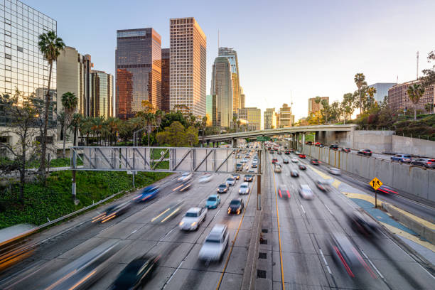 istock Los Angeles freeway traffic at sunset 1219645569