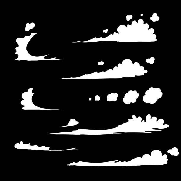 handgezeichnete staubsandwolke auf einer staubigen straße von einem auto oder einem anderen fahrzeug. streuspur auf der strecke von schneller bewegung. doodle - smoke trails stock-grafiken, -clipart, -cartoons und -symbole