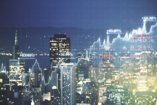 istock Multi exposure of virtual abstract financial graph interface on San Francisco cityscape background, financial and trading concept 1219646958