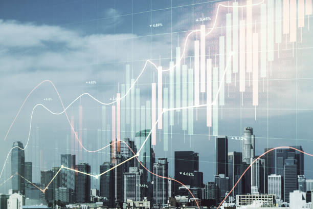 istock Multi exposure of virtual abstract financial graph interface on Los Angeles cityscape background, financial and trading concept 1219646981