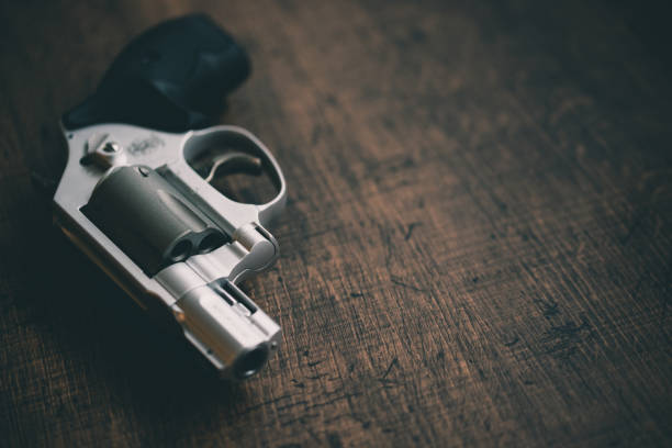 istock Small silver revolver gun 1219649187