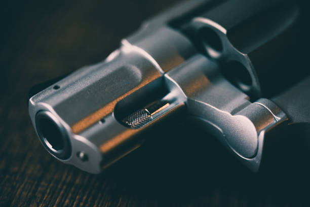 istock Small silver revolver gun 1219649215