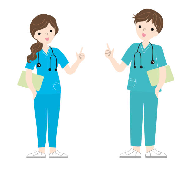 personagens de desenho animado médicos e enfermeiras usando