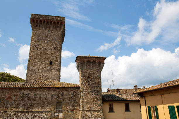 Medieval tower in historic Lucignano, Tuscany, Italy