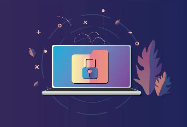 Vector illustration of Laptop and encrypted folder