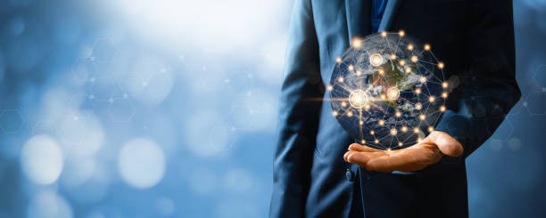istock global network connection and high technology, businessman holding glob earth with line connect, worldwide, networking internet concept,Element of this earth furnished by Nasa 1219654615