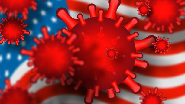 istock Coronavirus in USA theme. Raster red wallpaper for 4K screen 1219654637