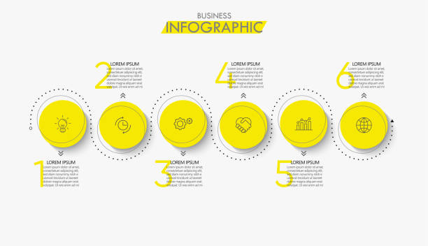 illustrazioni stock, clip art, cartoni animati e icone di tendenza di visualizzazione dei dati aziendali. icone infografiche della sequenza temporale progettate per il modello di sfondo astratto - numero 6