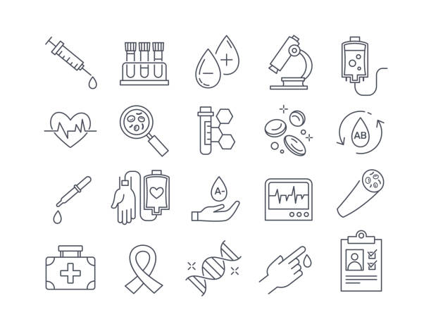 ilustrações de stock, clip art, desenhos animados e ícones de set of black and white blood and medical icons - hematology