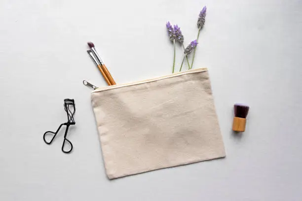 cosmetic bag with lavender mockup