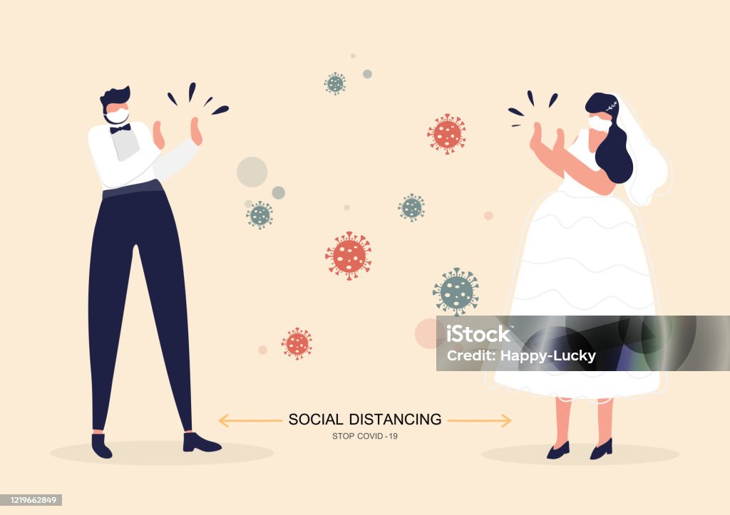 Concept Social Distancing Cartoon Characters Men And Women Wear Wedding  Dress Keeping Distance In Public To Prevent And Stop Spread Coronavirus  Vector Illustration Stock Illustration - Download Image Now - iStock