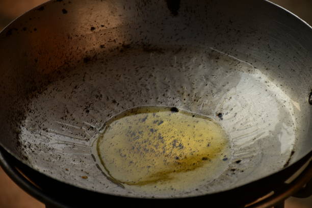 Oil in a hot pan.