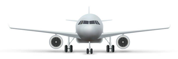 istock Front view of Civil Aircraft standing on the chassis  isolated on background. Public or private plane as business and travel design concept. Vector Illustration. 1219668524