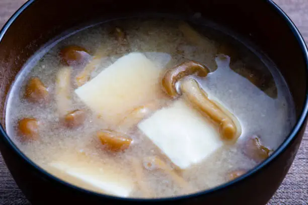 Japanese traditional home cooking, nameko mushroom and tofu miso soup