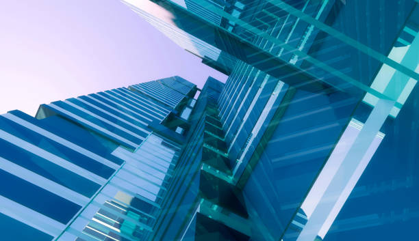 istock Architectural background of a modern office building seen from below 1219669340