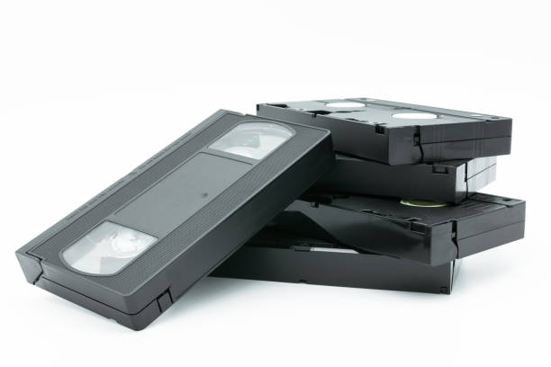 istock Stack of VHS video tape cassette isolated on white background. 1219670801