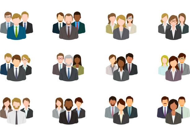 Business group icon set Business group icon set. three people stock illustrations