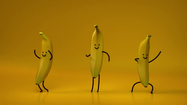 Cute dancing bananas seamless loop 3D render animation