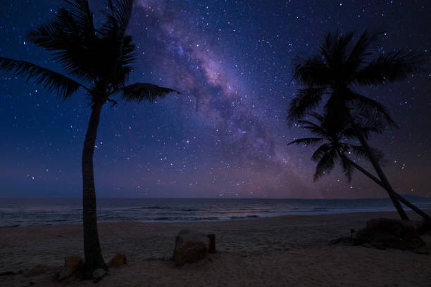 romantic beach and milky way with star.