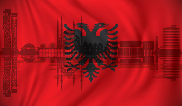티라나 스카이 라인 알바니아의 국기 - 6736 stock illustrations