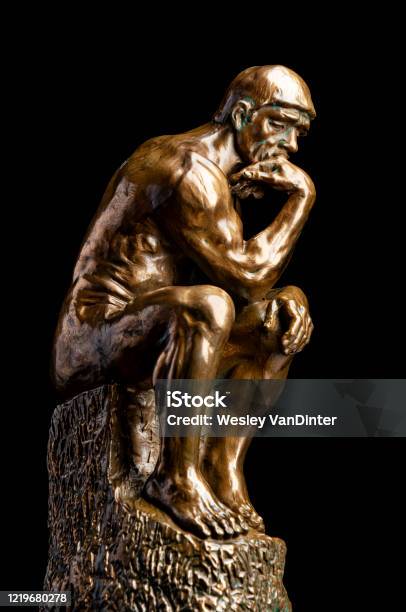 Thinker On Black Stock Photo - Download Image Now - Auguste Rodin, Contemplation, Statue