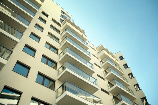 istock Modern apartment buildings on a sunny day with a blue sky. 1219681795