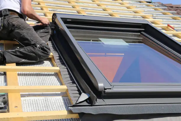 Photo of Installation and assembly of new roof windows as part of a roof covering