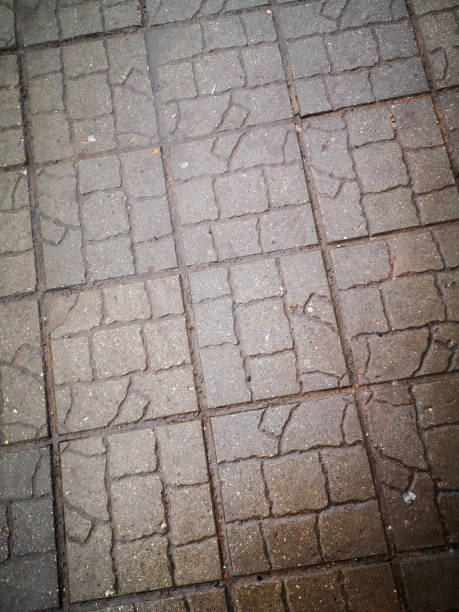 istock Gray square paving slabs with small cracks 1219688164