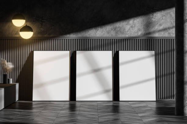 istock Empty posters on grey and concrete room floor 1219688820
