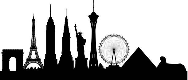 ilustrações, clipart, desenhos animados e ícones de las vegas (todos os edifícios estão completos e móveis) - stratosphere