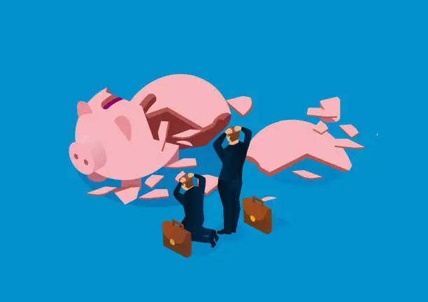 Vector illustration of No money in a broken piggy bank