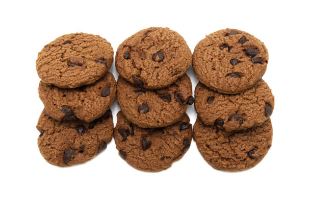 istock Biscuit with chocolate chip flavored. A stack of crunchy delicious sweet meal and useful cookie. Isolated on white background. 1219694067