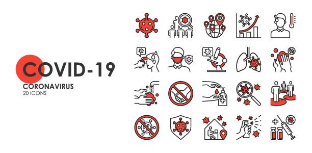 Set of Coronavirus disease COVID-19 Protection Related Vector Line Icons. Such as Covid-19 prevention, Coronavirus Symptoms, Covid outbreak, Social distancing, vector icon Set of Coronavirus disease COVID-19 Protection Related Vector Line Icons. Such as Covid-19 prevention, Coronavirus Symptoms, Covid outbreak, Social distancing, vector icon covid thermometer stock illustrations