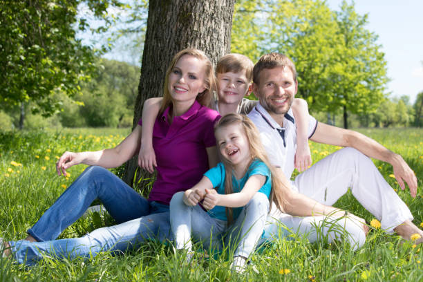 Family in spring park
