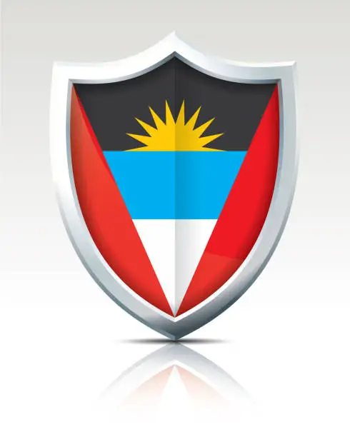 Vector illustration of Shield with Flag of Antigua and Barbuda