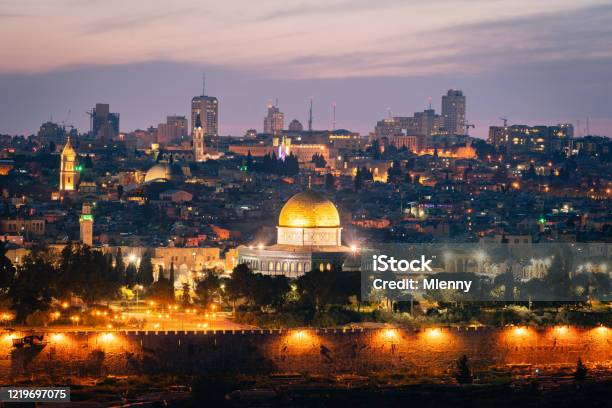 Jerusalem Sunset Twilight Temple Mount At Night Israel Stock Photo - Download Image Now