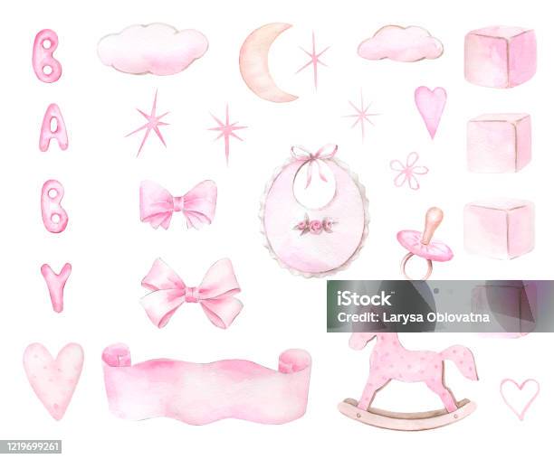 Watercolor Accessories Newborns Drawing Pink Baby Stock Illustration  1773824864