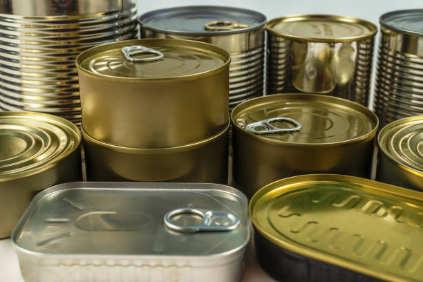 istock Mix of cans isolated on white background. 1219701547