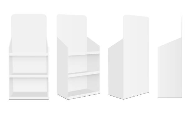 ilustrações, clipart, desenhos animados e ícones de a exibição de pos em branco fica com várias visualizações isoladas no fundo branco - shelf